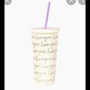 Kate spade travel Tumbler cup mug with Straw, love Script nwt